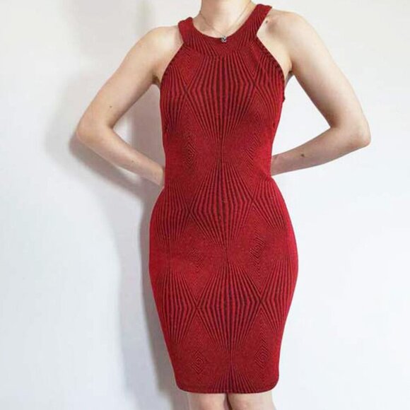 Vintage 90s chic red metallic halter midi bodycon dress - Picture 8 of 8